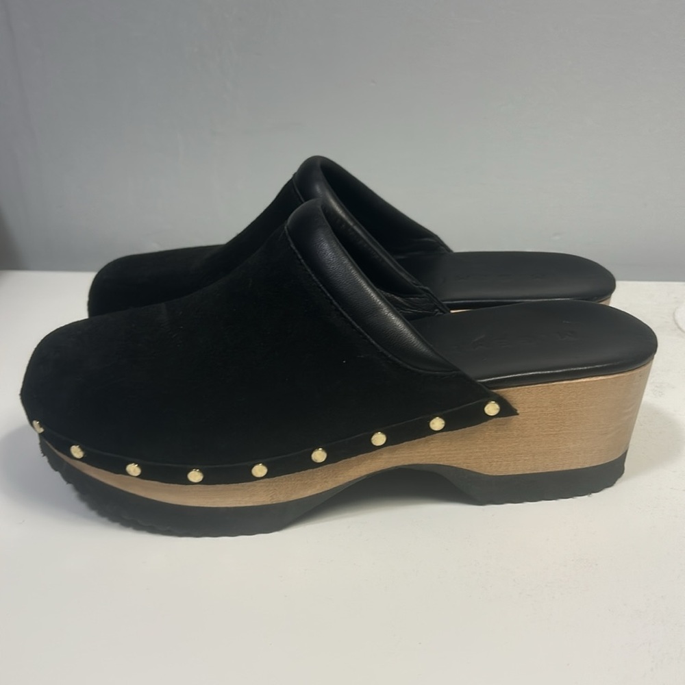 Black Suede Studded Platform Clogs by - Picture 3 of 7